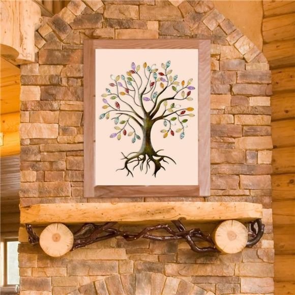Metal Tree Wall Sculpture Gold Tree HomeDecor Multi Colored Leaf Art Handcrafted - Picture 4 of 7
